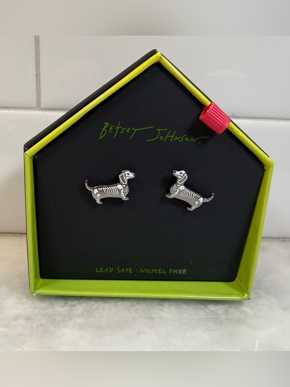 NEW RELEASE BETSEY JOHNSON Dachshund Skeleton Halloween Earrings NIB